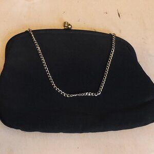 Vintage Black Handbag Metal Frame Green Red Twist Lock Inserts As Is Incomplete